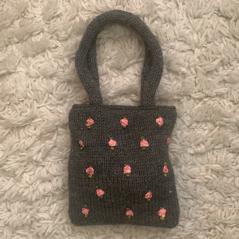 90s Gray Knit Rosette Mini Purse